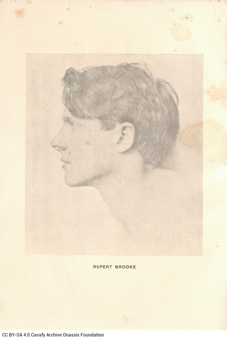 19.5 x 14 cm; 2 s.p. + 176 p., l. 1 bookplate CPC on recto, photograph of Rupert Brooke on verso, p. [1] written dedication b